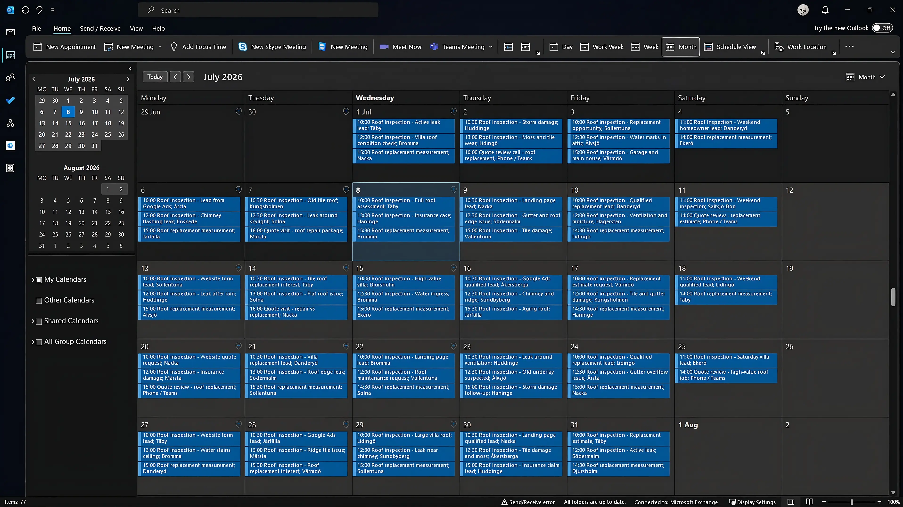 Bokningsöversikt för takbesiktning